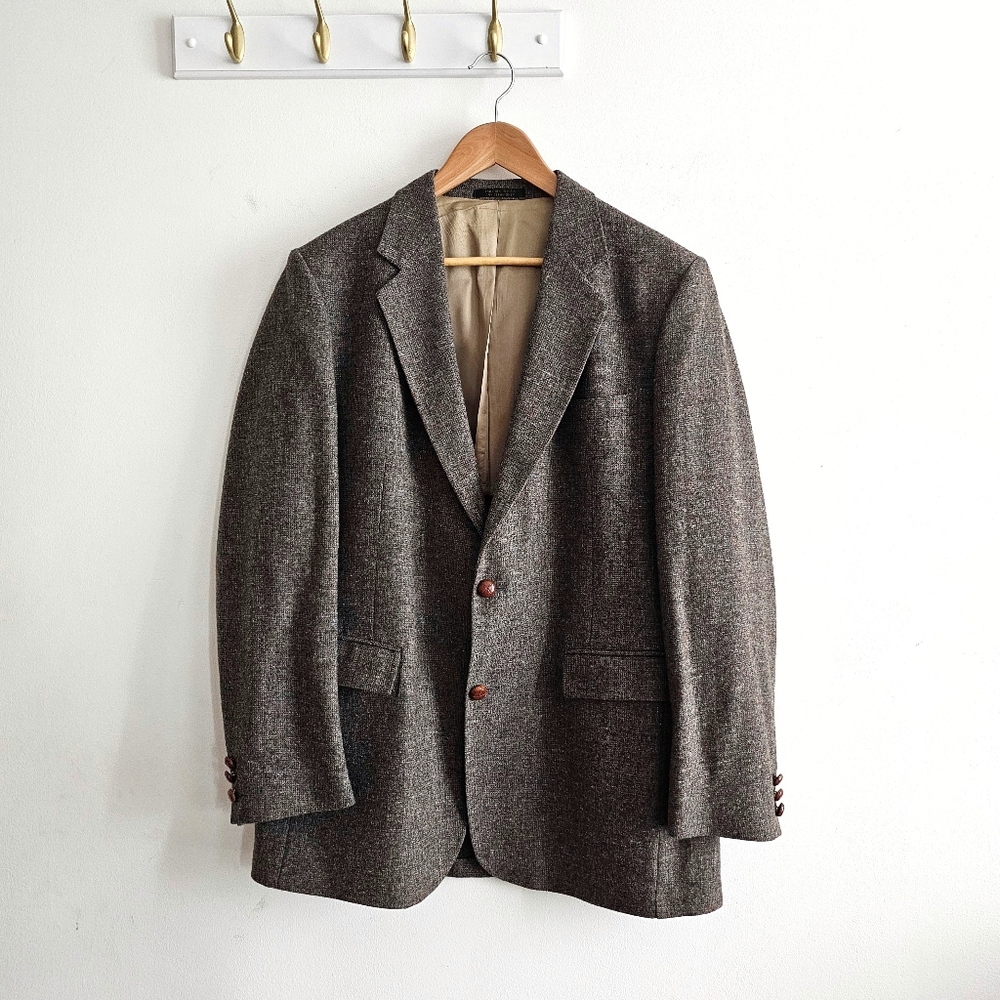 ✨Vintage 70s Ah! Austin-Hill Wool Tweed Brown Blazer USA Made 2-Button Coat 44L